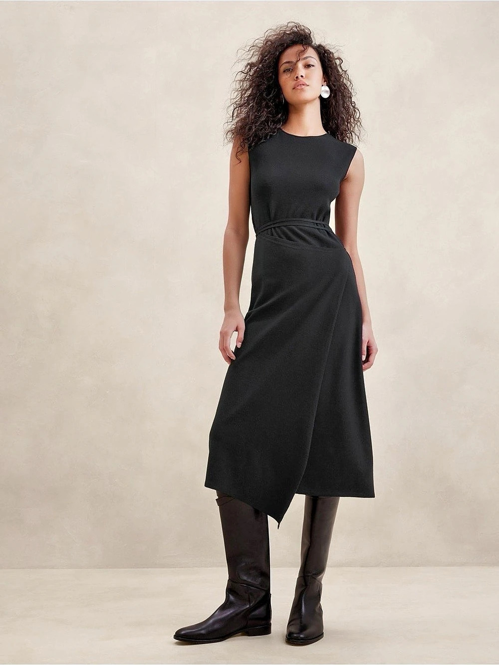 Banana Republic Cece Knit Wrap Dress Black XXS